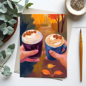 Kaffeetreff Herbstlaub Herbst Aquarellkarte