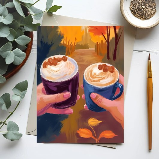 Kaffeetreffpunkt Herbstlaub Herbst Aquarellkarte