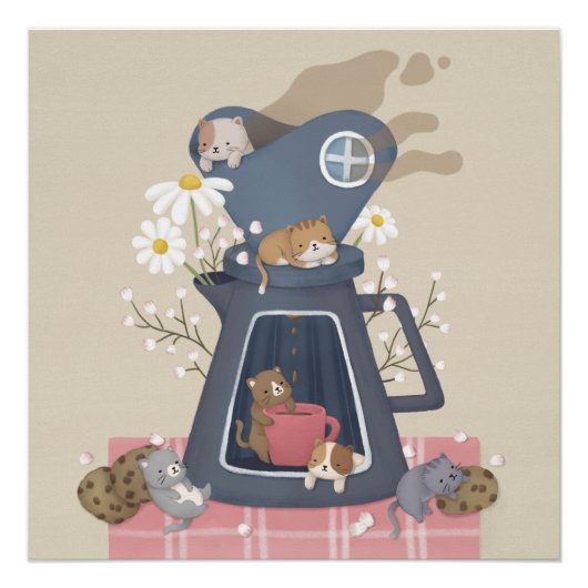 Kaffeetrinder und Kätzchen Poster (Vorderseite)