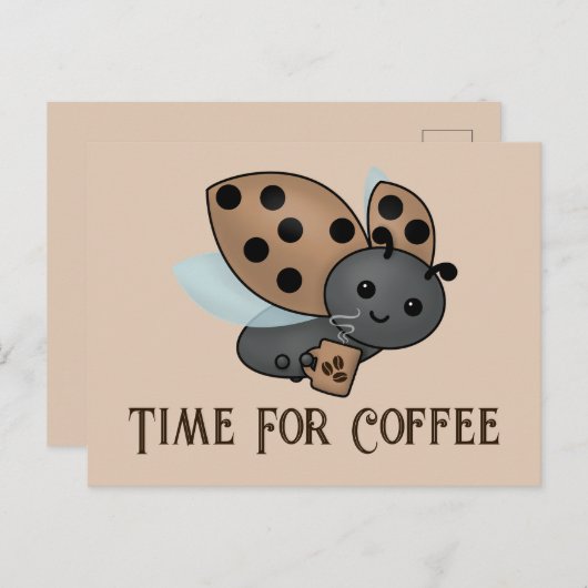 Kaffeetrinken Ladybug Postkarte (Vorne/Hinten)