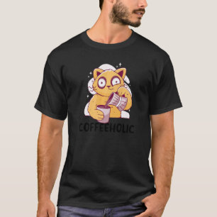 Kaffeetrinkende Katze mit Kaffeetiersucht Kaffeins T-Shirt