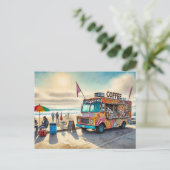 Kaffeetruck am Strand Postkarte (Stehend Vorderseite)