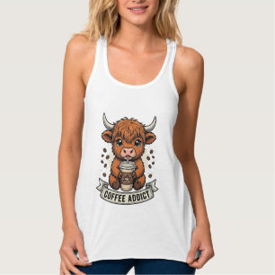 Kaffeetüchtig Süße Highland-Kuh Vintage-Gravur  Tank Top
