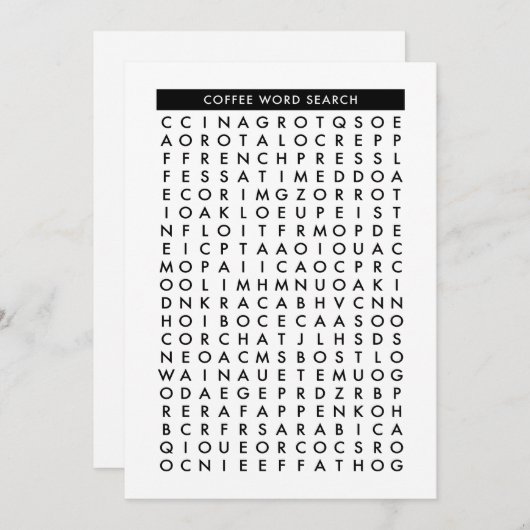 Kaffeewort-Suchpuzzlespiel Einladung (Vorne/Hinten)