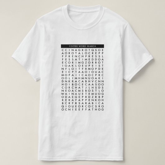 Kaffeewort-Suchpuzzlespiel T-Shirt (Design vorne)