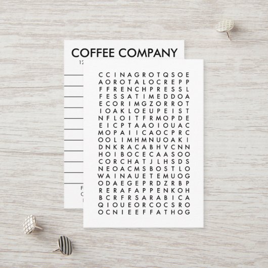 Kaffeewortsuche vergütet Karte (Vorderseite/Rückseite Beispiel)