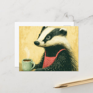 Kaffeezeit mit bezaubernder Miss Badger Postkarte