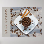 Kaffeezeit mit Bohnen und Becher Foto Fine Art Poster (Vorne)