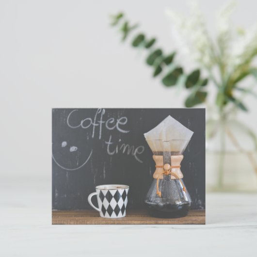 Kaffeezeit mit Tasse und Pot Postkarte (Stehend Vorderseite)