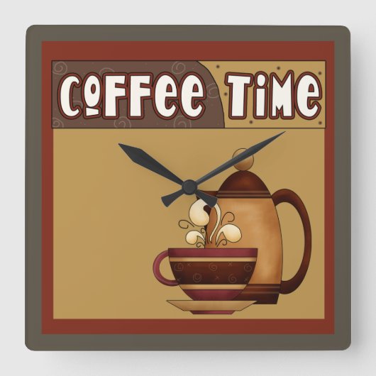Kaffeezeit Quadratische Wanduhr (Vorderseite)