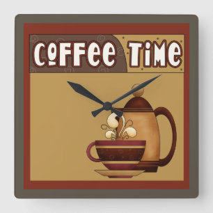 Kaffeezeit Quadratische Wanduhr
