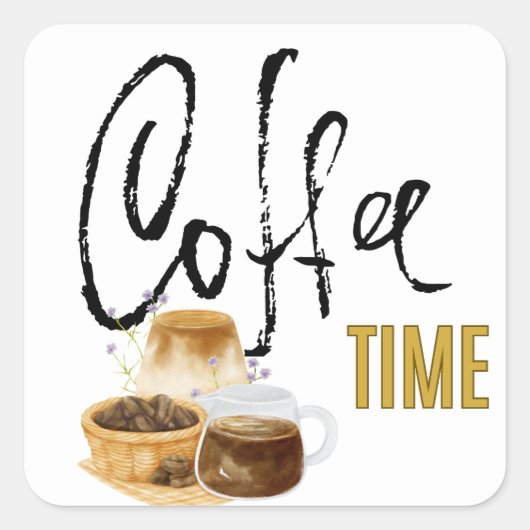 Kaffeezeit Quadratischer Aufkleber (Vorderseite)