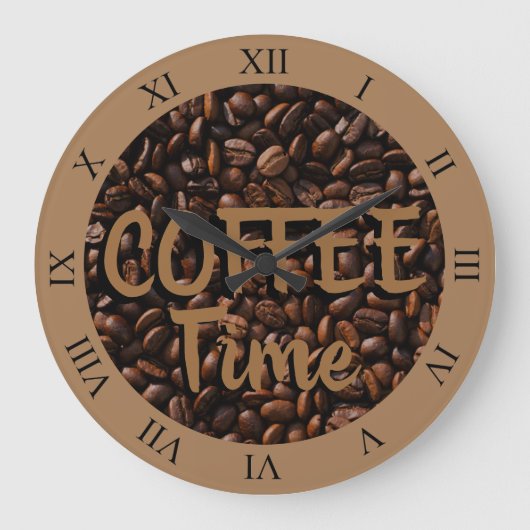 Kaffeezeit Röstbohnen Brown Große Wanduhr (Vorderseite)