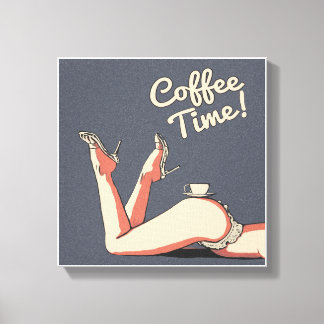 Kaffeezeit! Sexuelle Zimmermädchen und Kaffeetasse Leinwanddruck