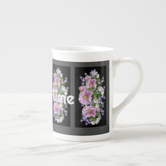 Kaffeezeit-Text mit Blumenbild Spezialtasse Porzellantasse (Rechts)
