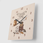 Kaffeezeitschleifer und Tasche mit Kaffeebohnen Quadratische Wanduhr (Winkel)