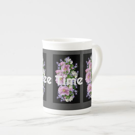 Kaffeezeittext mit Blume Image Specialty Tasse (Vorderseite Rechts)