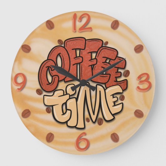 Kaffeezeitwörter für Milchschaum Große Wanduhr (Vorderseite)