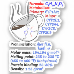 Kaffeformel und -struktur - Koffeinchemie Aufkleber