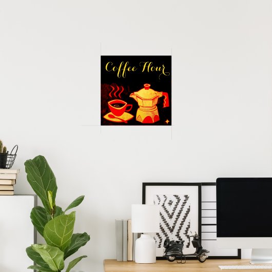 KAFFESTUNDE / Roter Gelber Kaffee-Cup und Coffeepo Poster (Heimbüro)