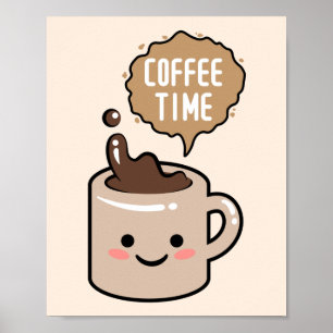 Kaffezeit Kawaii Kaffeetasse Illustration Poster