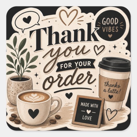 Kaffezeit Quadratischer Aufkleber (Vorderseite)