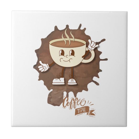 **Kaffezeit – Süße lächelnde Tasse Dampf Fliese (Vorderseite)