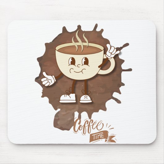 **Kaffezeit – Süße lächelnde Tasse Dampf Mousepad (Vorne)