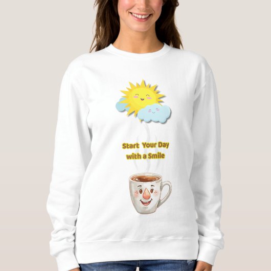 Kaffezeit – Süße lächelnde Tasse Sweatshirt (Vorderseite)