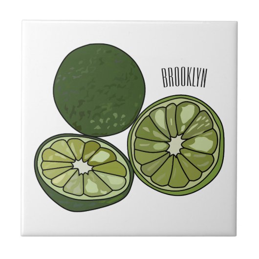 Kaffir Limon Cartoon Illustration Fliese (Vorderseite)