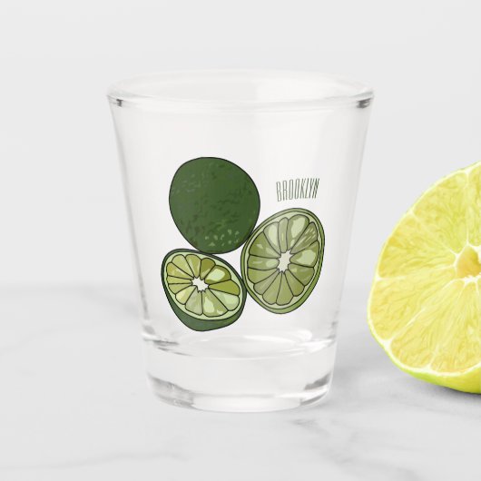 Kaffir Limon Cartoon Illustration Schnapsglas (Vorderseite)