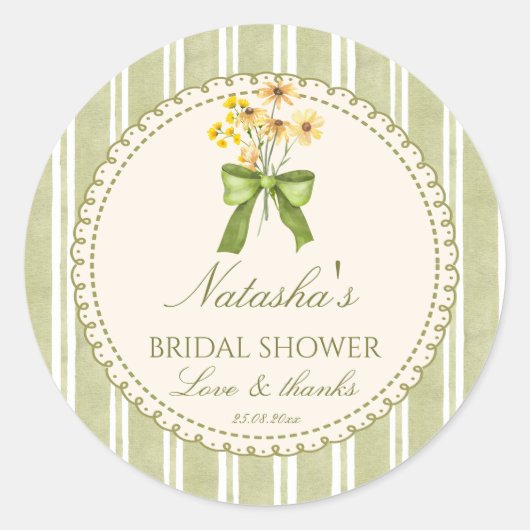 Käfig Grünstreifen Brautparty mit Monogramm Runder Aufkleber (Vorderseite)