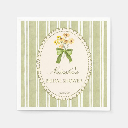 Käfig Grünstreifen Brautparty mit Monogramm Serviette (Vorderseite)