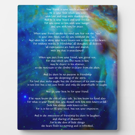 Kahlil Gibran über Freundschaft Fotoplatte (Vorderseite)