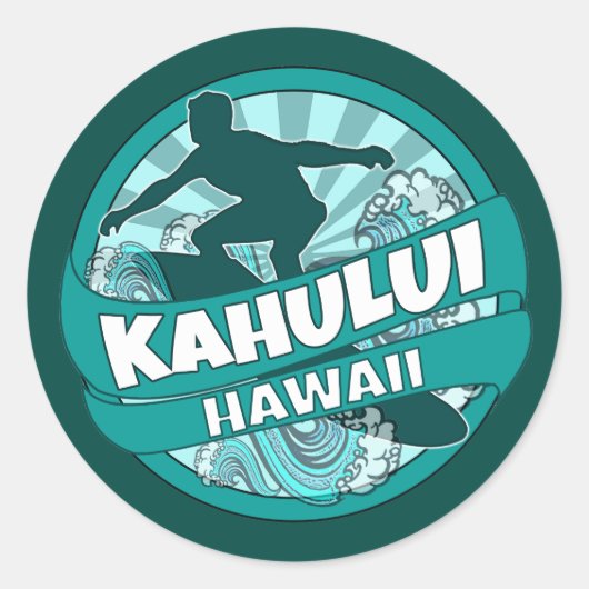 Kahului Hawaii aquamarine Surfer Logo Aufkleber (Vorderseite)