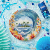 Kai Aloha Hibiscus Watercolor Wave Pappteller (Party)