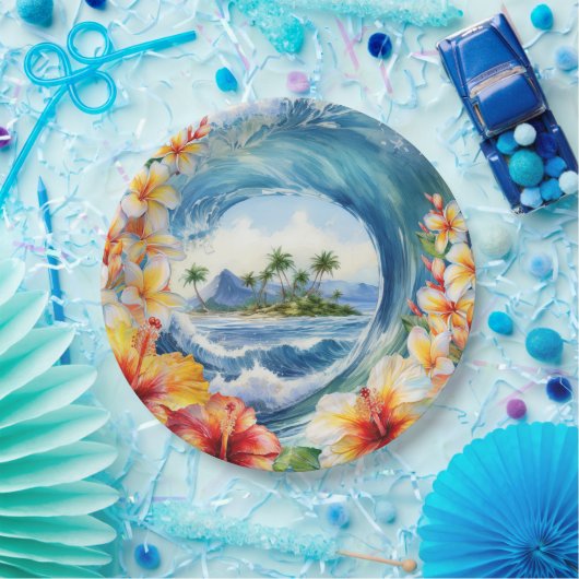 Kai Aloha Hibiscus Watercolor Wave Pappteller (Party)