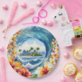 Kai Aloha Hibiscus Watercolor Wave Pappteller (Party)