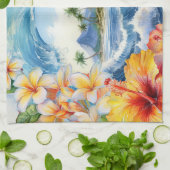 Kai Aloha Hibiskus-Wasserfarben-Welle Reversibel Geschirrtuch (Gefaltet)