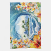 Kai Aloha Hibiskus-Wasserfarben-Welle Reversibel Geschirrtuch (Vertikal)