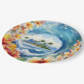 Kai Aloha Hibiskus-Wasserfarbenwelle  Pappteller (Schrägansicht)