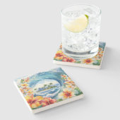 Kai Aloha Hibiskus-Wasserfarbenwelle Steinuntersetzer (Seitenansicht)