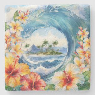 Kai Aloha Hibiskus-Wasserfarbenwelle Steinuntersetzer