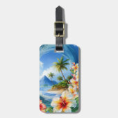 Kai Aloha Hibiskus-Wasserfarbwelle Gepäckanhänger (Vorderseite vertikal)