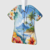 Kai Aloha Hibiskus Watercolor Wave Aloha Shirt Ornament (Vorderseite)