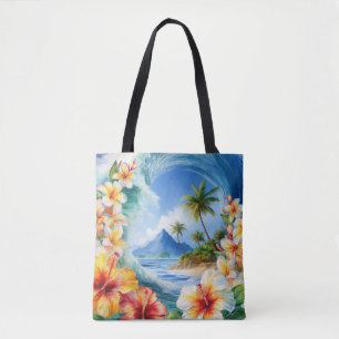 Kai Aloha Hibiskus Watercolor Wave Beach Bag Tasche