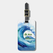Kai Aloha Insel Wasserfarbenwelle Gepäckanhänger (Vorderseite vertikal)