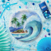 Kai Aloha Insel Wasserfarbenwelle Pappteller (Party)