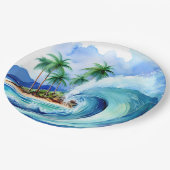 Kai Aloha Insel Wasserfarbenwelle Pappteller (Schrägansicht)