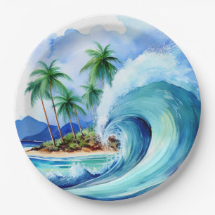 Kai Aloha Insel Wasserfarbenwelle Pappteller